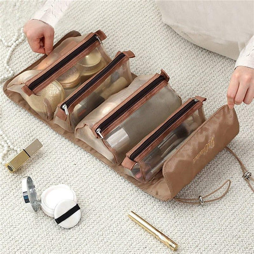 4PCS In 1 Travel Separable Cosmetic Bag Women Mesh Make Up Bags Beautician Toiletry Makeup Brushes Lipstick Storage Organizer - Ammpoure Wellbeing 🇬🇧