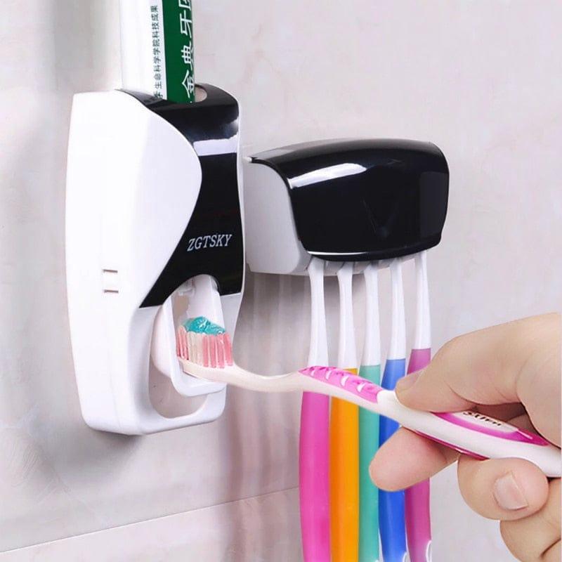 Automatic Toothpaste Dispenser Wall Mount Dust-proof Toothbrush Holder Wall Mount Storage Rack Bathroom Accessories Set Squeezer - Ammpoure Wellbeing 🇬🇧