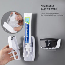 Load image into Gallery viewer, Automatic Toothpaste Dispenser Wall Mount Dust-proof Toothbrush Holder Wall Mount Storage Rack Bathroom Accessories Set Squeezer - Ammpoure Wellbeing 🇬🇧
