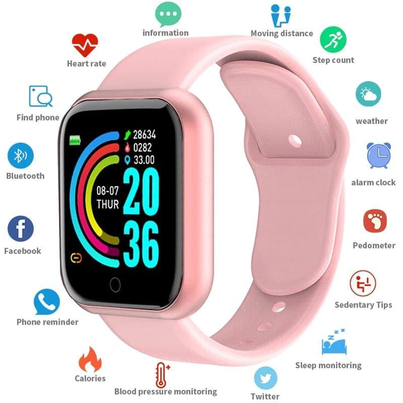 D20 Smart Watch Men Sport Fitness Tracker Blood Pressure Heart Rate Monitor Y68 Women Bracelet For Android IOS Xiaomi Kids - Ammpoure Wellbeing 🇬🇧