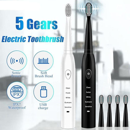 Powerful Ultrasonic Sonic Electric Toothbrush USB Charge Rechargeable Tooth Brush Washable Electronic Whitening Teeth Brush J110 - Ammpoure Wellbeing 🇬🇧
