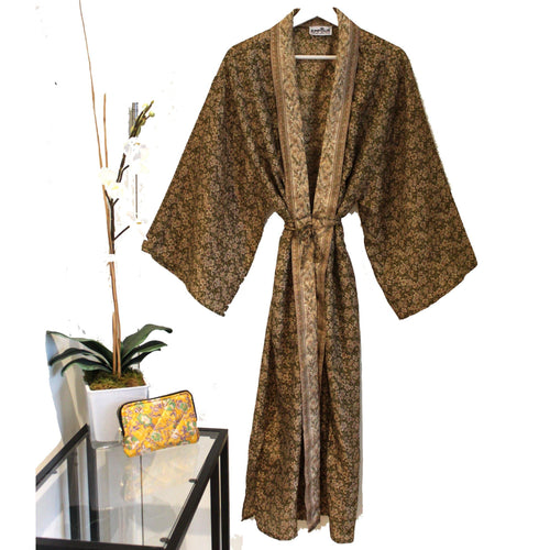 Recycled Silk Maxi Kimono + Premium Recycled Sari Silk Cosmetic Bag - Ammpoure London