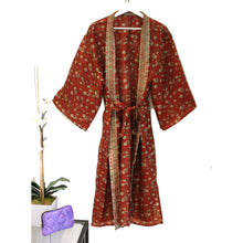 Load image into Gallery viewer, Recycled Silk Maxi Kimono + Premium Recycled Sari Silk Cosmetic Bag - Ammpoure London
