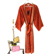 Load image into Gallery viewer, Recycled Silk Maxi Kimono + Premium Recycled Sari Silk Cosmetic Bag - Ammpoure London
