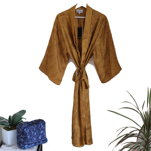 Recycled Silk Maxi Kimono + Premium Recycled Sari Silk WashBag - Ammpoure London