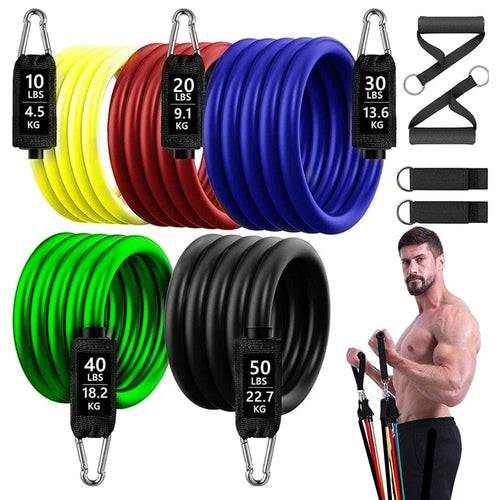 Resistance Bands Set Exercise Bands with Door Anchor Legs Ankle Straps for Resistance Training Physical Therapy Home Workouts - Ammpoure Wellbeing 🇬🇧