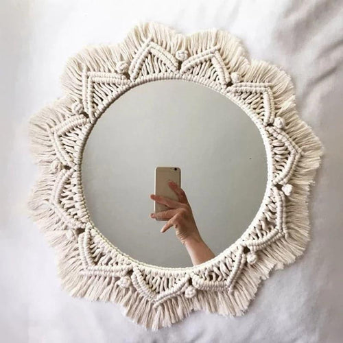 Round Mirror Decorative Mirrors Aesthetic Room Decor Hanging Wall Mirror for Bedroom Living Room House Decoration - Ammpoure Wellbeing 🇬🇧