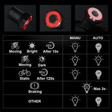 Load image into Gallery viewer, Smart Bicycle Rear Light Auto Start/Stop Brake Sensing IPx6 Waterproof USB Charge Cycling Tail Taillight Bike LED Light - Ammpoure Wellbeing 🇬🇧
