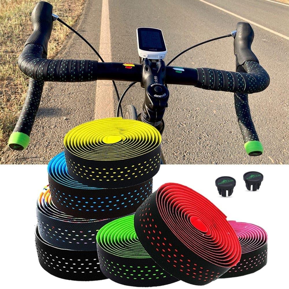 Soft Road Bike Bicycle Handlebar Cork EVA PU Bar Tape Professional Cycling Damping Anti-Vibration Wrap With 2 Bar Plug - Ammpoure Wellbeing 🇬🇧