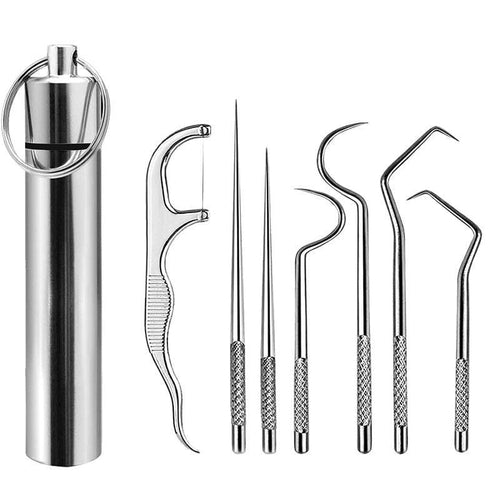 Stainless Steel Toothpick Set Tooth Flossing Reusable Toothpicks Portable Toothpick Floss Teeth Cleaner Oral Cleaning - Ammpoure Wellbeing 🇬🇧