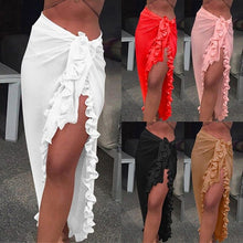 Load image into Gallery viewer, Women Chiffon See-Through Beach Bikini Cover Up Wrap Scarf Swimwear Pareo Sarong Dress Solid Ruffle Casual Beach Dress - Ammpoure Wellbeing 🇬🇧
