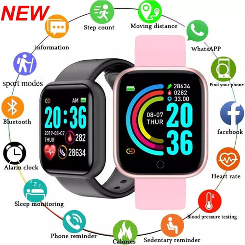 Y68 Smart Watch Heart Rate Blood Pressure Blood Oxygen Monitoring Multi-Function Reminder Sleep Monitoring - Ammpoure Wellbeing 🇬🇧